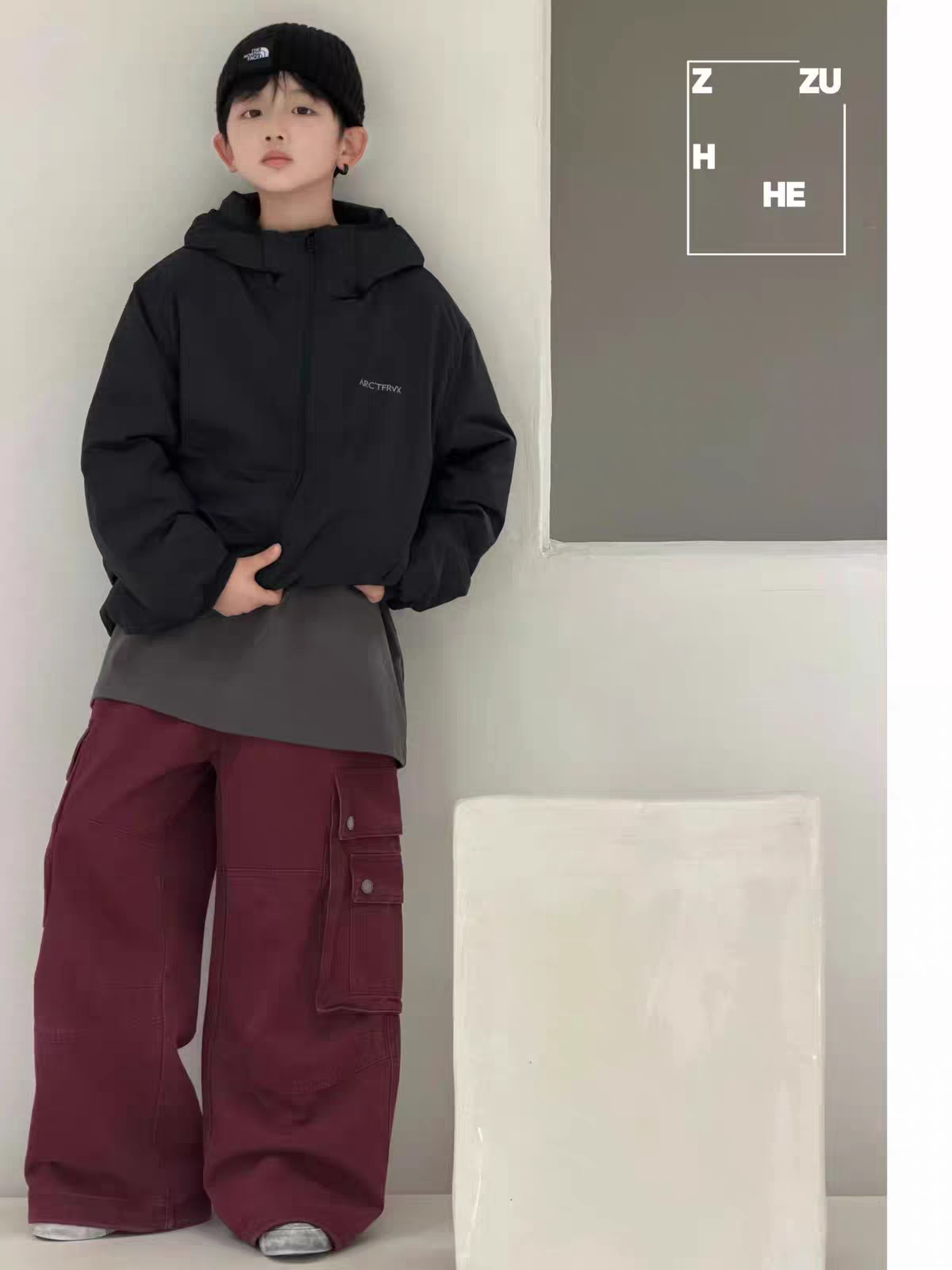 祖赫女童韩系连帽薄棉服26秋冬新款中大童冲锋衣外套男童拉链夹克 — 17