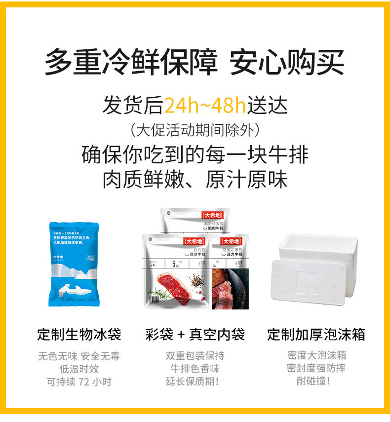 央视报导品牌 大希地 家庭牛排套餐 10片 共1200g 图1
