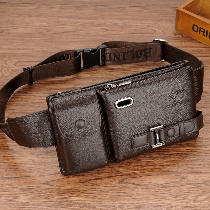 Berlin Kangaroo Leather Waist Bag Men's Casual Men's Messenger Bag Leather Chest Bag Men's Fashion Sports Chest Backpack Men