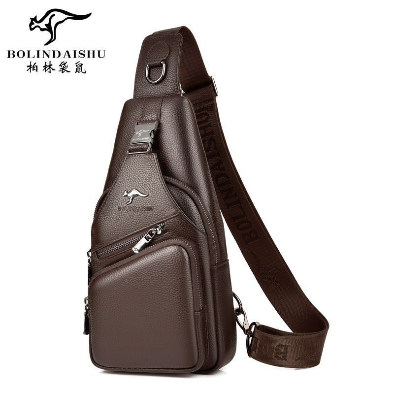 Berlin kangaroo men's chest bag first layer cowhide men's messenger bag casual shoulder bag men's leather backpack men's small bag