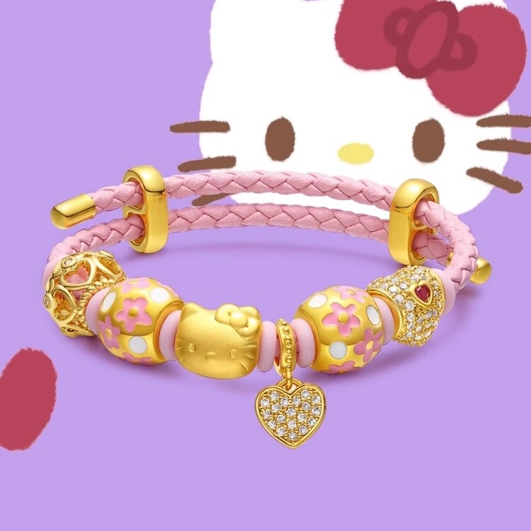 Shuibei Gold/Hellokitty Cat Bracelet for Women Kt Cat Pendant Gift for Girlfriend Valentine's Day Gold-Plated Silver Gift