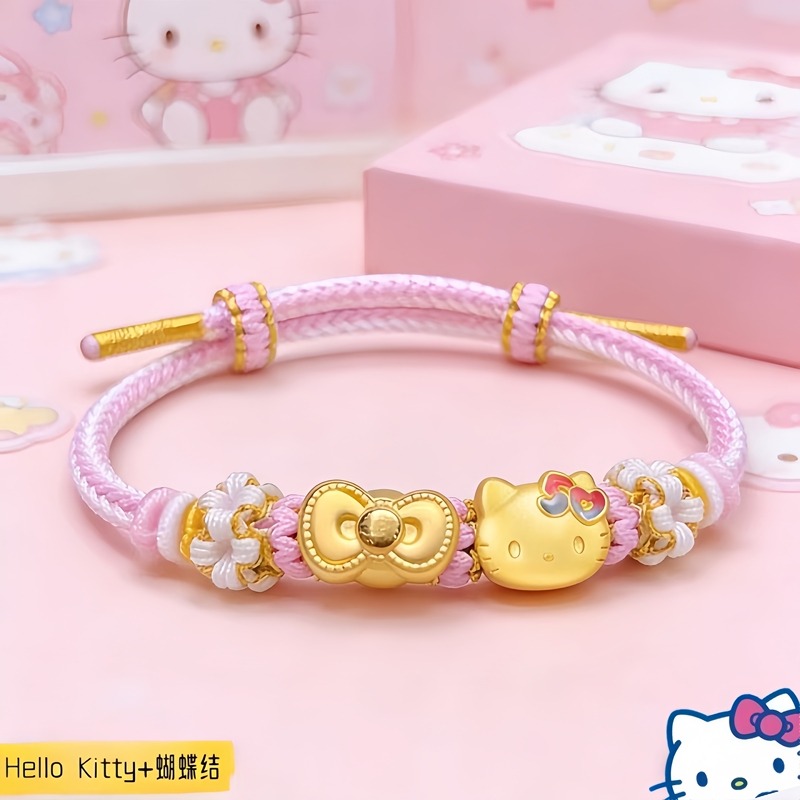 Official Authentic Product/Hellokitty 50Th Anniversary Commemorative Bracelet as a Valentine's Day Gift for Girlfriend, Gold-Plated Silver Gift
