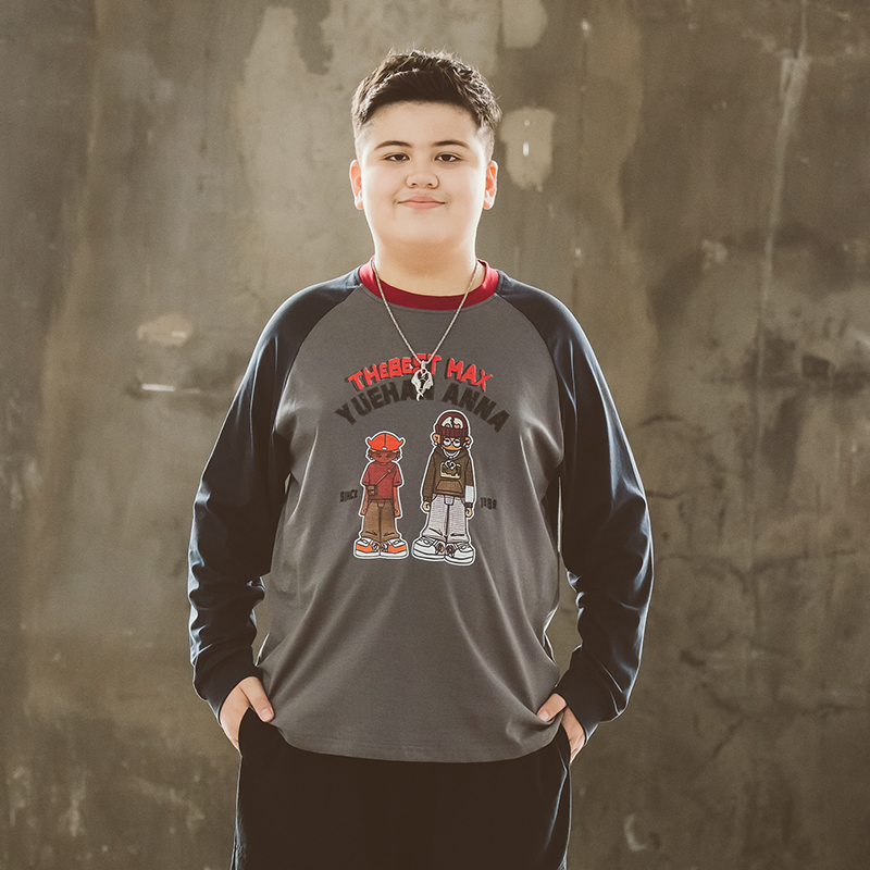 Fat children t-shirt male spring autumn style fat boy Gaffa increases long t CUHK child cartoon bump color loose round collar blouses-Taobao