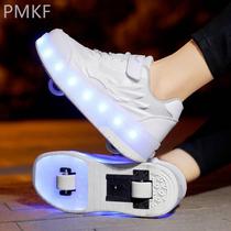 Childrens running shoes with lights and wheels two-wheeled single-wheeled automatic skating roller shoes four-wheeled adult deformation shoes