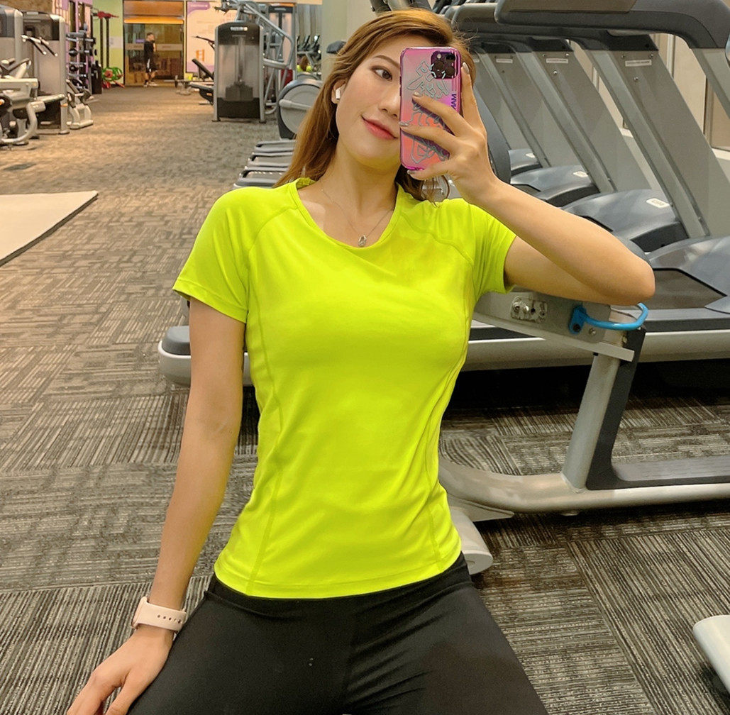 Large size summer fitness top women's elastic half zipper slim sports T-shirt running tight yoga clothes short sleeves