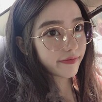 Retro pearl glasses frame female Korean version of tide big round face art with myopia glasses frame lens flat mirror ultra light