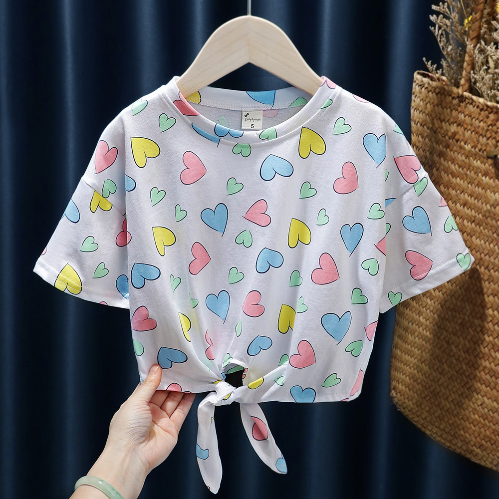Toddler Summer Clothing T-shirt 2021 new girl love full print loose T-shirt children short sleeve round neck casual top