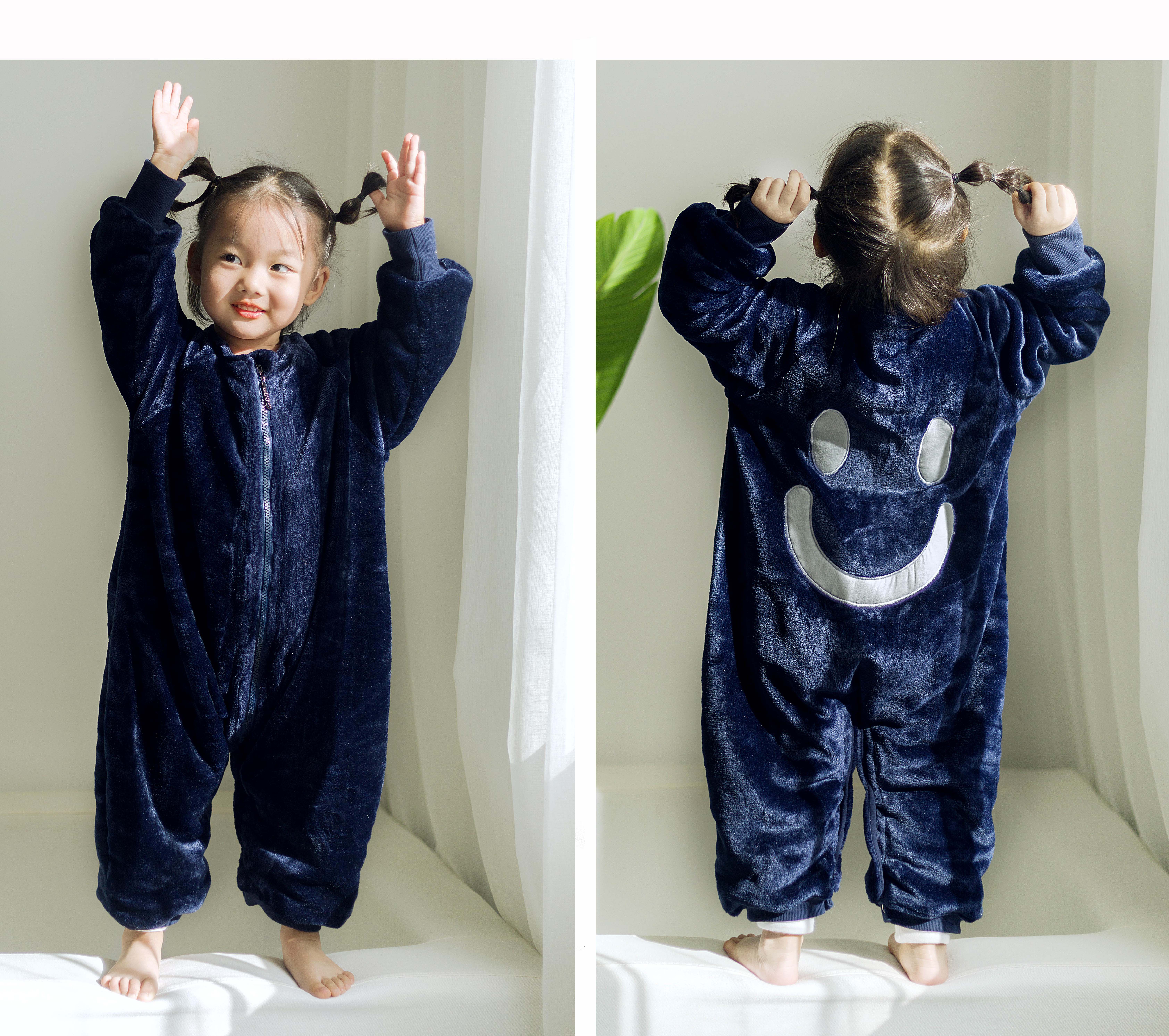 Mô hình mùa đông bé cộng với nhung một mảnh dịch vụ gia đình trẻ nhỏ dày trẻ em chống chơi đồ ngủ flannel túi ngủ dài tay quần áo em bé