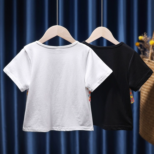 Летняя одежда, детская базовая приятная телу футболка с коротким рукавом для раннего возраста, в корейском стиле, в западном стиле, цветочный принт, в цветочек, короткий рукав, 1-8 лет