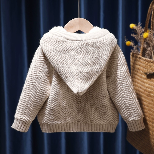 Трикотажный пуховик, свитер, толстовка с капюшоном, бархатная флисовая куртка для девочек, кардиган, коллекция 2023, увеличенная толщина