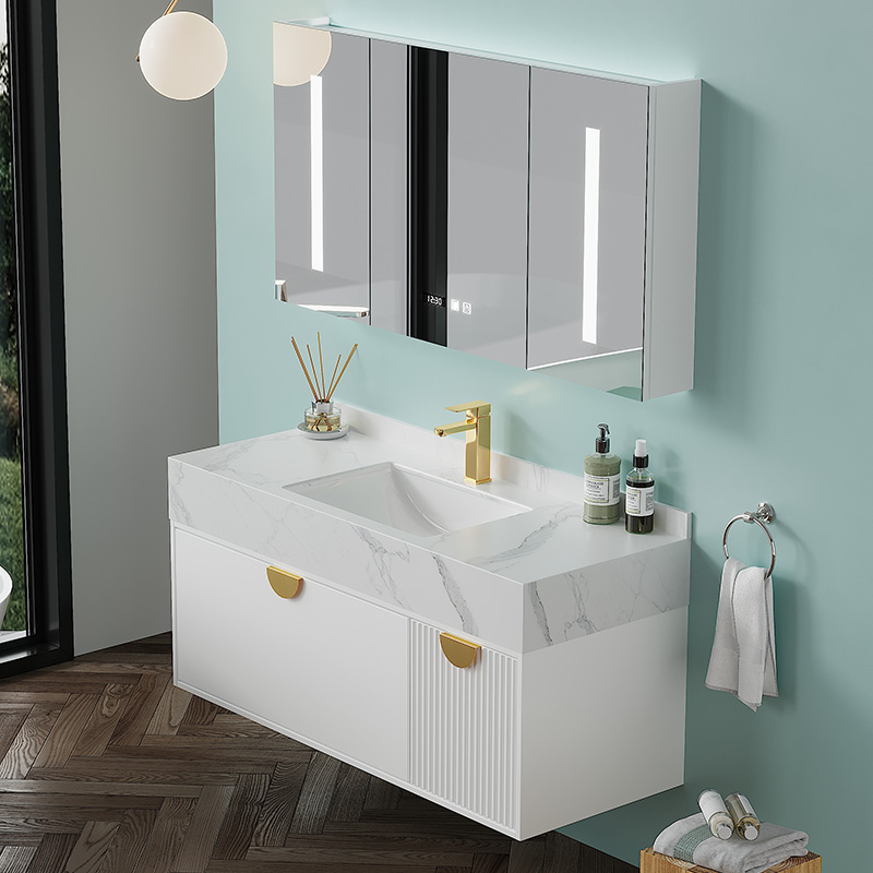 Rock Board Integrated Basin Wash Terrace Basin Mirror Cabinet Suit minimalist Makeup Room Wash Face Wash Wash Pool Light Lavish Solid Wood Bath Cabinet