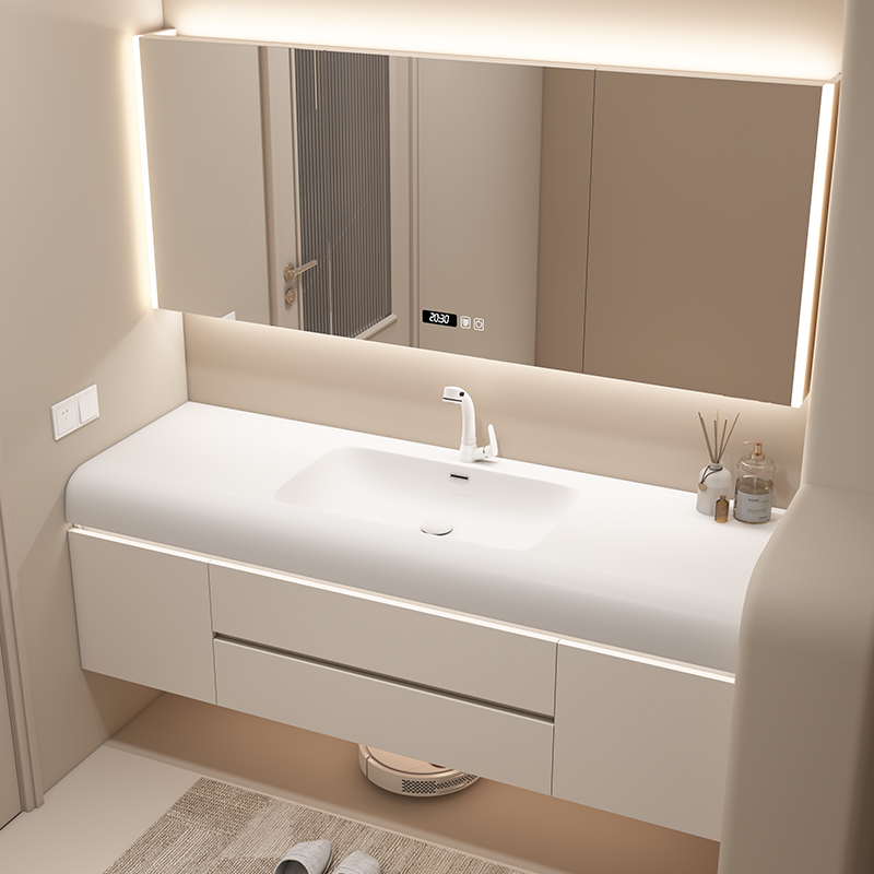 Double Basin Multifunctional Mirror Cabinet Bathroom Cabinet High-End Skin-Feel Integrated Basin Bathroom Washbasin Ceramic Washbasin Xiaoshan