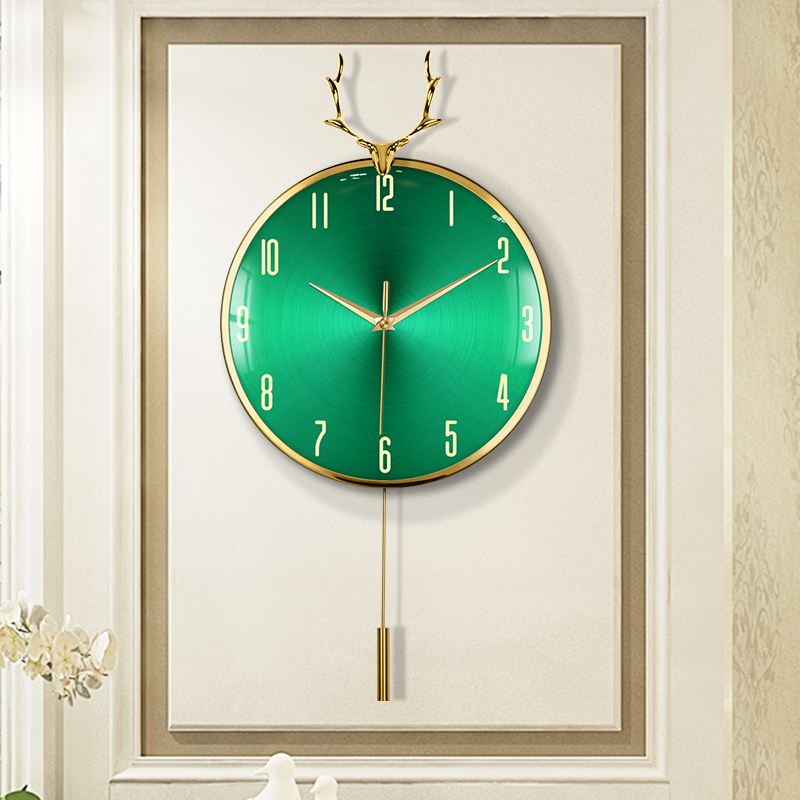 Living room watch and watch home Nordic deer head green decoration ultra muted core quartz clock modern minimalist wall clock