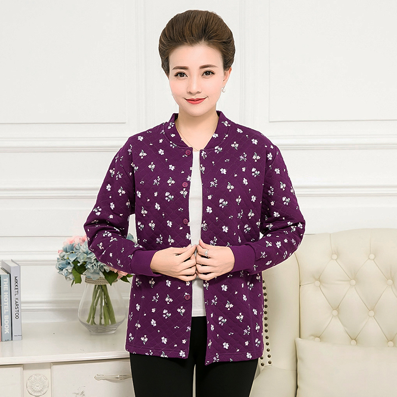 Bông ba lớp phụ nữ đồ lót ấm cardigan trong vỗ béo trung niên và người già để tăng bông len kẹp bông mỏng dày lót ấm.