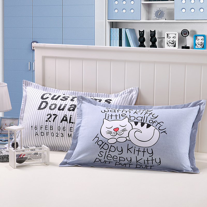 Cartoon pure cotton pillow sleeve pair of adult large single 100 cotton pillow sleeve 48x74cm cute students