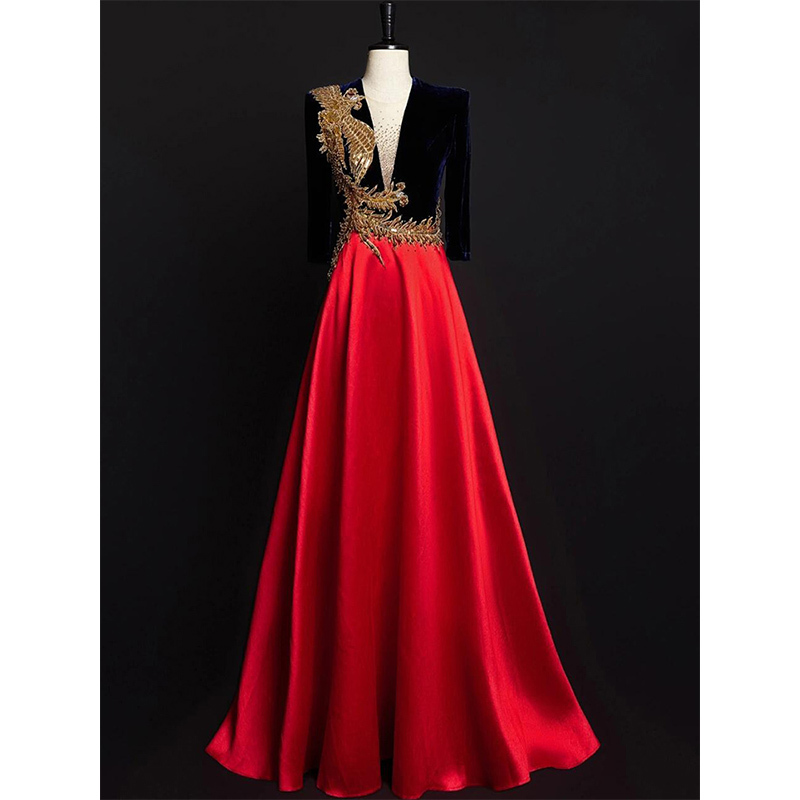 Choral Conductor Performance Clothing for Women, Long-Sleeved Autumn and Winter Style, High-End, Light Luxury, Niche, Host Vocal Music Exam Dress