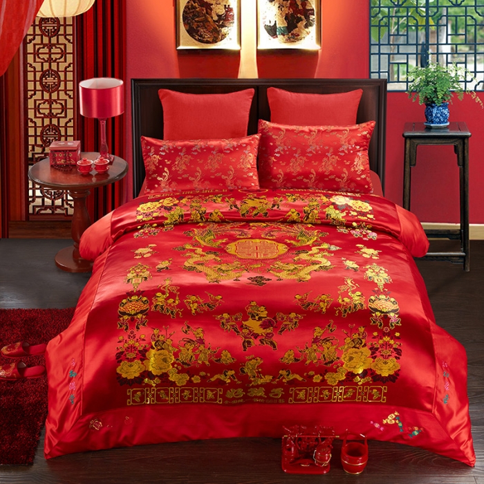Hangzhou mới lụa chăn lụa gấm cưới satin chăn mền chăn cưới được con rồng - Quilt Covers gối kèm chăn