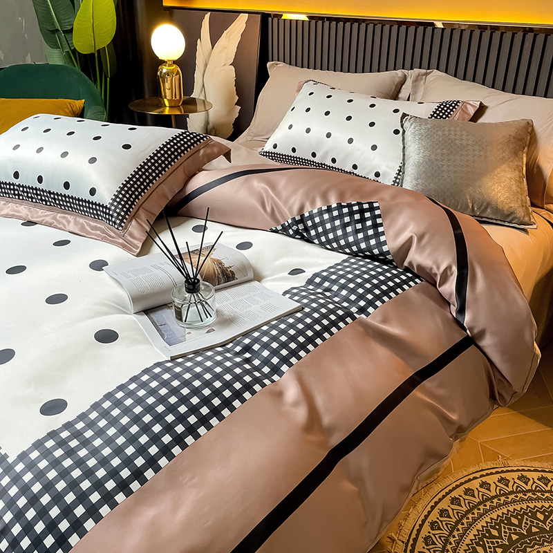 ins pure cotton four pieces type 100 full cotton New frontier cotton quilt cover bed with real silk quilt cover bed linen 3 sets