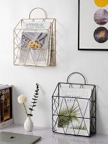 Nordic ins Wrought iron decorative bookshelf wall magazine rack A4 living room wall hanging newspaper rack Wall shelf