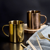 Nordic Retro Metal Double Layer 304 Stainless Steel Coffee Mark Cup Creativity With Cover Office Milk Breakfast Cup