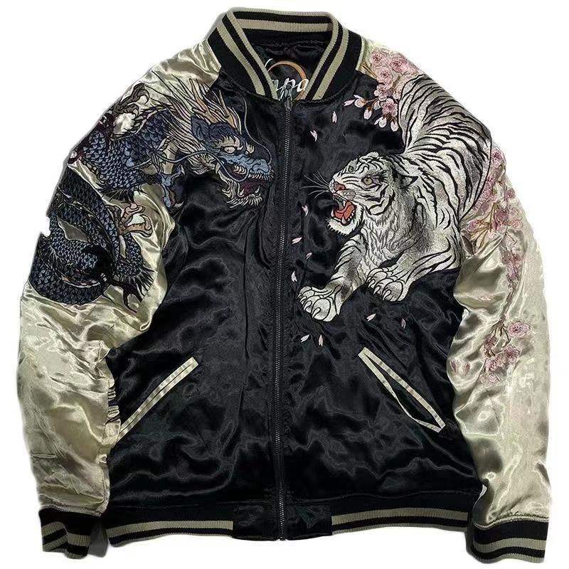 Spring and Autumn New Long-Sleeve Jacket Four Gods Ukiyo-E Men's Heavy Craft Print Azure Dragon White Tiger Four Divine Beasts Coat