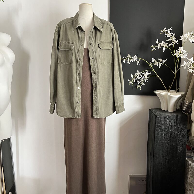 Loose Lapel Snap-Button Work Shirt Jacket for Women, Spring Loose and Versatile Long-Sleeved Top