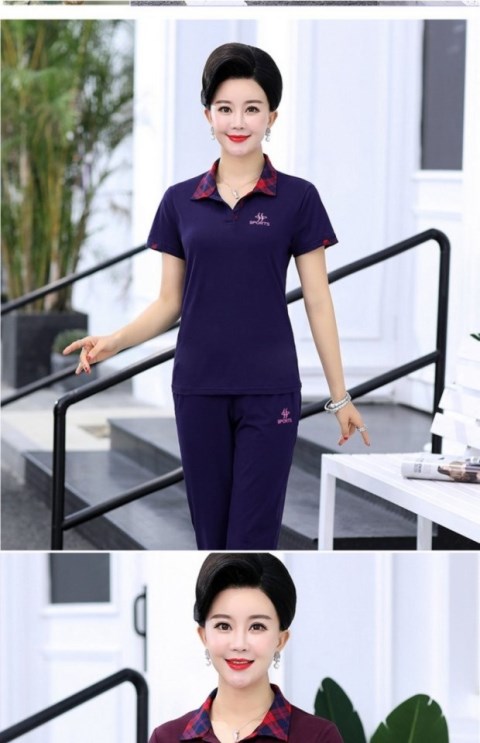 Phụ nữ trung niên và cao tuổi Mùa hè 40-50 tuổi Mẹ trung niên chất liệu cotton thể thao hai dây phù hợp với quần 7 tay ngắn - Quần áo của mẹ đầm u40 sang trọng