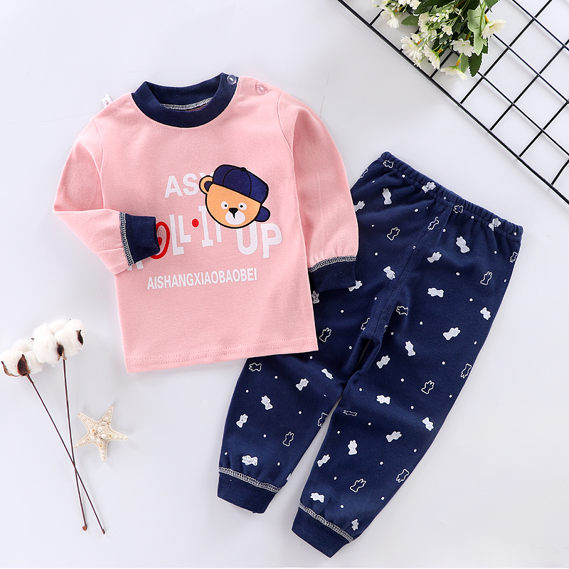 Bông childrens đồ lót vai mở quần mùa thu bé bông bông bộ trẻ sơ sinh quần pajama 0-5 nhà quần áo.