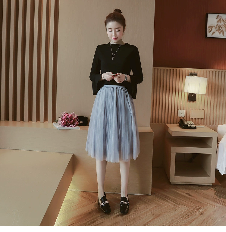 Hàn Quốc Fan new lưới váy cổ tích nửa chiều dài váy váy dài fluffy váy nửa váy chân váy đen dài