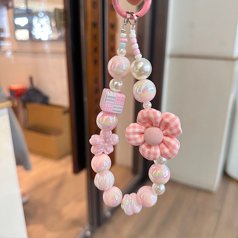 Korean style cute woven flower mobile phone charm DIY wrist strap CCD camera keychain ornament for women