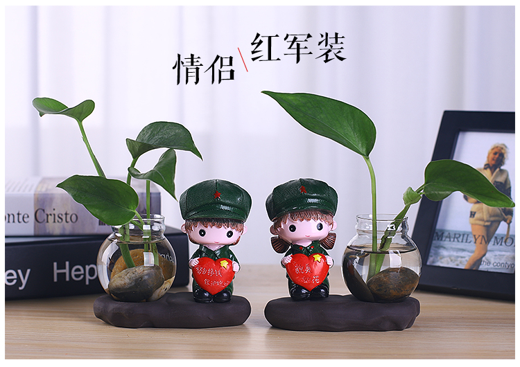 Bình thủy canh hoa bình thủy tinh màu xanh lá cây nước nhà máy container sáng tạo sứ trang trí máy tính để bàn gốm nhỏ - Trang trí nội thất decor phòng ngủ nhỏ