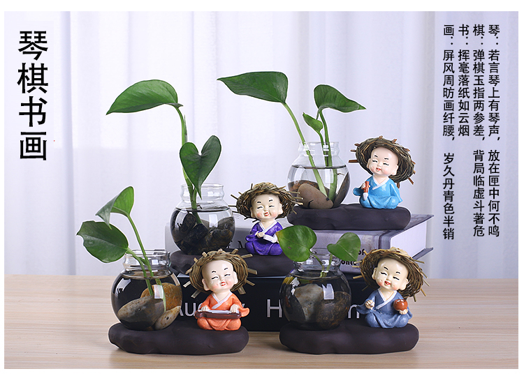 Bình thủy canh hoa bình thủy tinh màu xanh lá cây nước nhà máy container sáng tạo sứ trang trí máy tính để bàn gốm nhỏ - Trang trí nội thất decor phòng ngủ nhỏ