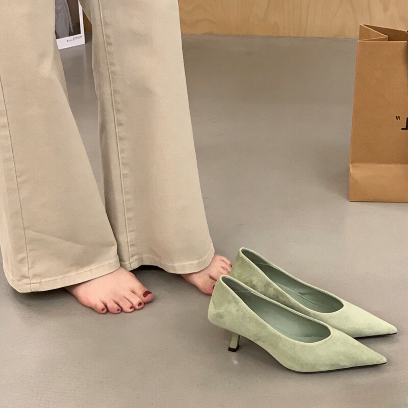 Two High-Heeled Suede Pumps with a Fresh and Simple Style, Niche Retro Pointed-Toe, Elegant and Versatile for Commuting