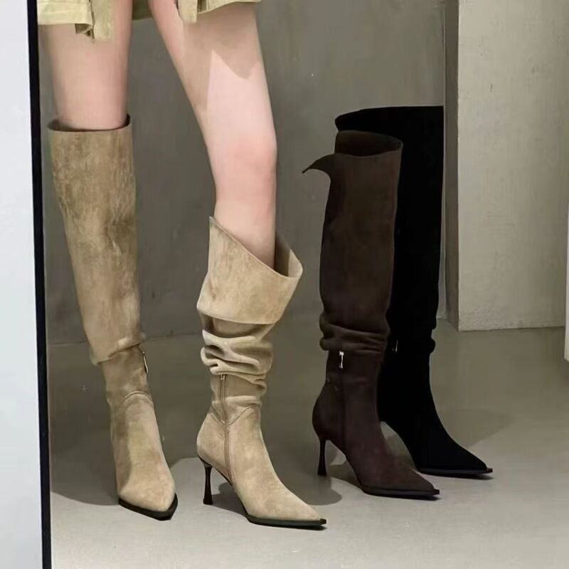 French-Style Stiletto Heel Side-Zip Two-Way Over-The-Knee Boots for Women, New Spring and Autumn Fashion, Trendy Pointed-Toe Over-The-Knee Boots French-Style Stiletto Heel Side-Zip Two-Way Over-The-Knee Boots for Women, New Spring and Autumn Fashion, Trendy Pointed-Toe Over-The-Knee Boots