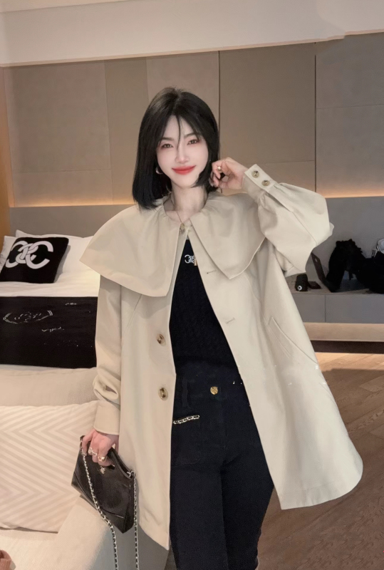 Nage Style European Fashion Casual Large Shawl Loose Korean Style Trench Coat 2024 Spring Doll Collar Classic Jacket
