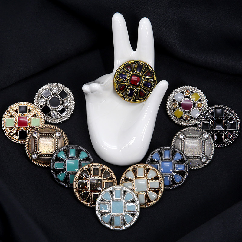 Exquisite retro metal small fragrance button sweater button top women's coat woolen coat round wild button