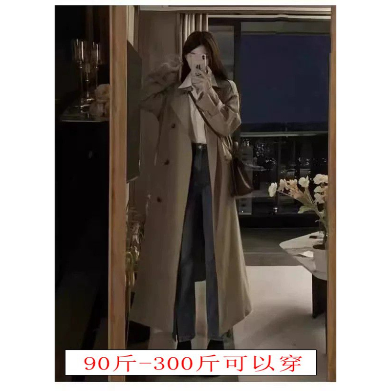 Tall and Chubby Women over 200 Pounds, Extra-Long Loose-Fitting Plus-Size Trench Coat, Spring and Autumn Over-The-Knee Extra-Long Coat Tall and Chubby Women over 200 Pounds, Extra-Long Loose-Fitting Plus-Size Trench Coat, Spring and Autumn Over-The-Knee Extra-Long Coat