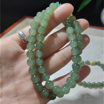 Hetian jade sapphire ice clear water round bead necklace