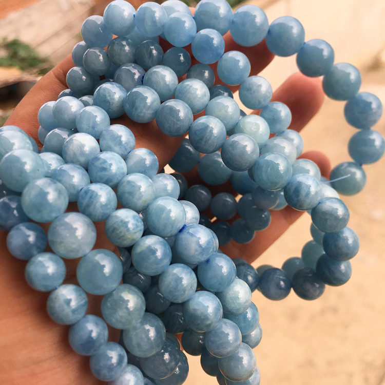 Vòng đeo tay Aquamarine Brazil tự nhiên Vòng đeo tay chạy Blue Crystal Aquamarine Vòng tròn đơn Vòng tay Cặp đôi Trang sức thời trang - Vòng đeo tay Cuff vòng gỗ huyết rồng