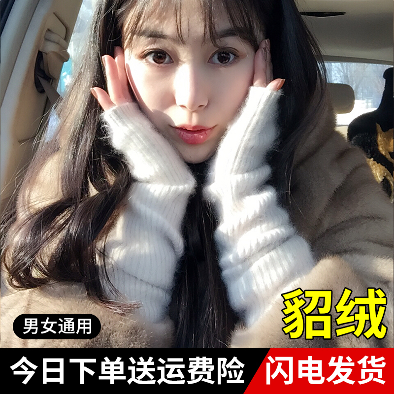 Mink Fur Arm Warmers, Knitted Fake Sleeves for Women, Autumn and Winter Warm Long Gloves, Arm Protection, Thickened Hand Sleeves