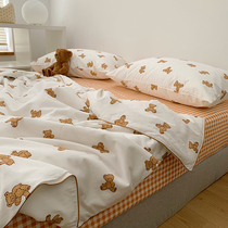 Summer New Pine-cute Bear Summer quilts by pure cotton linen four sets of sets with wind girls heart bed polenta