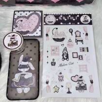 The Cat × White White Original Black Pink Cartoon Cute Rabbit and Paper Sticker Hand Ledger Material