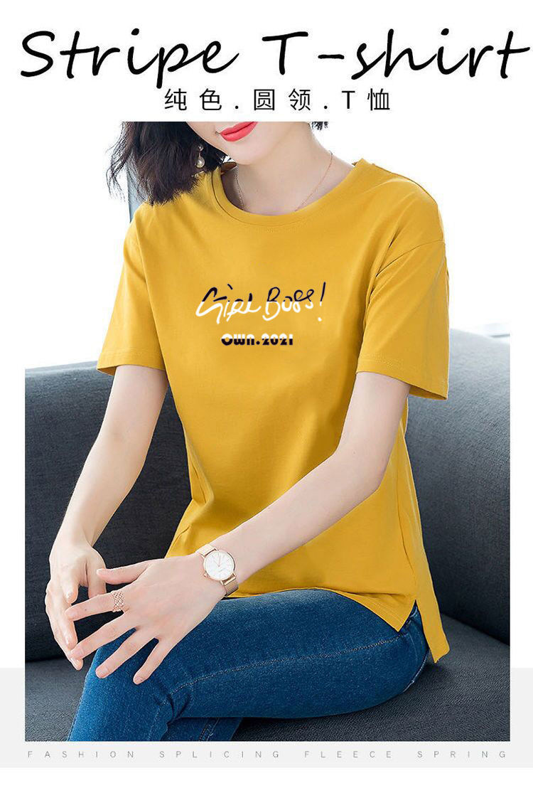 100%纯棉短袖t恤女2022夏季新款宽松大码百搭女士上衣印花体恤女详情3