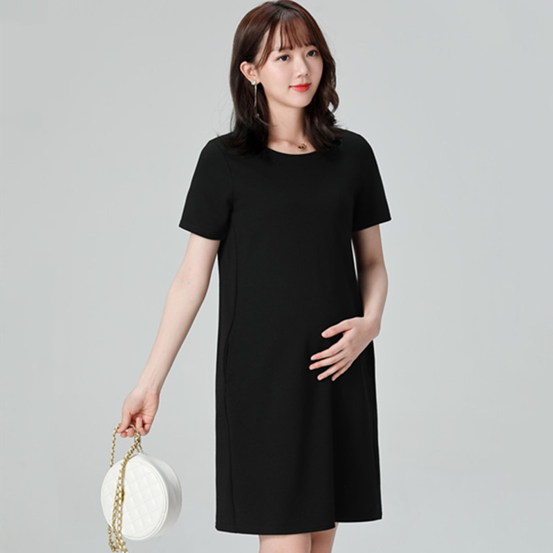 Maternity Summer Dress New Style Loose Business Attire Plus Size High-End Elegant Pure Cotton Short-Sleeved Maternity Dress Summer