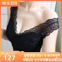 Japanese thermal vest womens plus velvet thick lace v-neck with chest pad heating underwear suspenders bottoming shirt winter