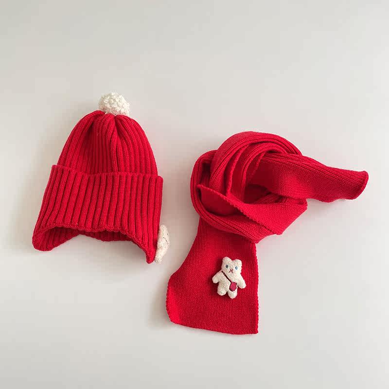 Детская милая шапка, шерстяной шарф, зимний удерживающий тепло комплект подходит для мужчин и женщин, увеличенная толщина 