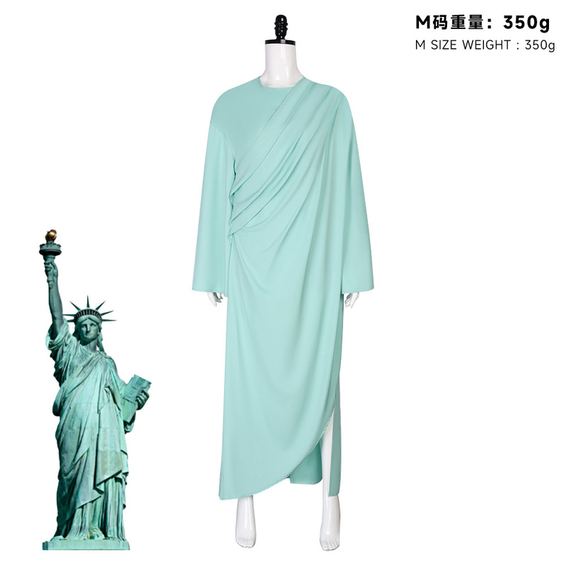 American Statue of Liberty Cosplay Costume, Halloween Ancient Roman Robe, Independence Day Cosplay Outfit.