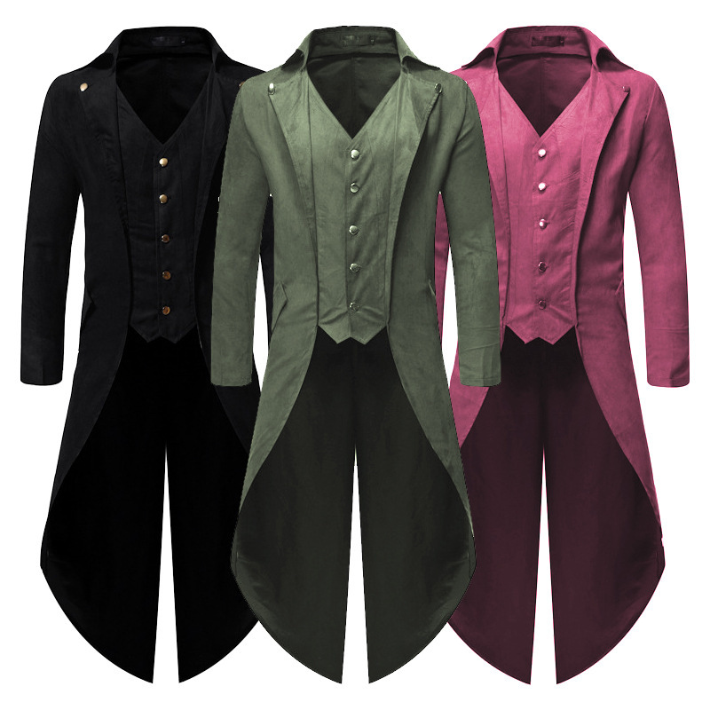 Medieval Retro Dress Steampunk Tailcoat Men's Fake Two-Piece Performance Costume Magician Stage Performance Tutcoat