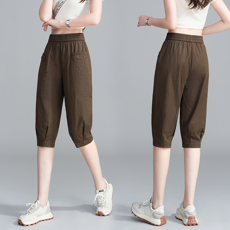 Women's Cropped Pants, Summer Thin Style, 2025 New Popular Pants, Slimming, Loose Mid-Length Pants, Ice Silk Harem Casual Breeches