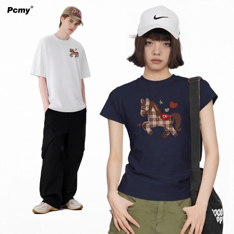 Pcmy【Same Style as Li Xiaoran】Cartoon Pony Print Short-Sleeve Couple Outfit 2026 Summer Top Regular Shoulder T-Shirt Pcmy【Same Style as Li Xiaoran】Cartoon Pony Print Short-Sleeve Couple Outfit 2026 Summer Top Regular Shoulder T-Shirt